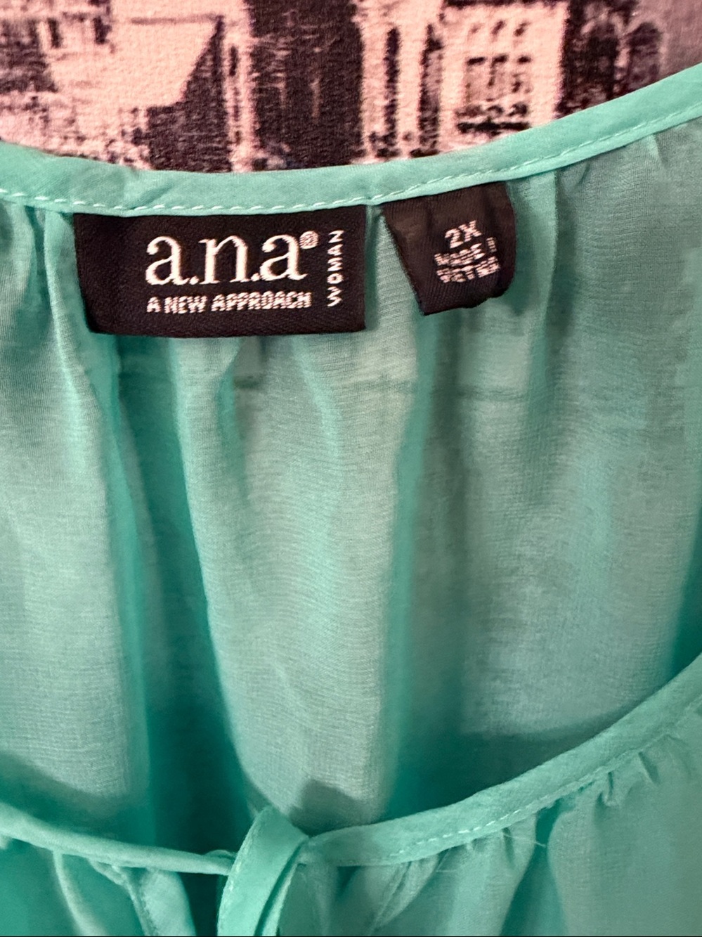 a.n.a Teal Sheer Tie-Neck Peasant Tunic 2X - Picture 3 of 12